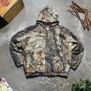 Vintage Russell Outdoors Realtree Camo Jacket Mens 2XL Camouflage Bomber Hooded